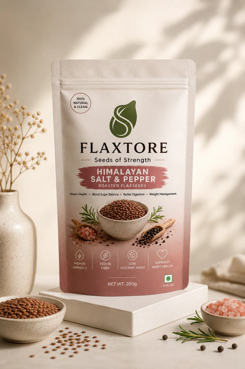 Flaxtore Himalayan Salt & Pepper flaxseed pouch